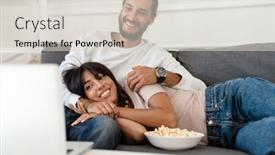  Presentation with popcorn movie - Slides having image-of-cute-cheerful-couple background and a light gray colored foreground