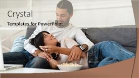  Presentation with movie popcorn - PPT theme enhanced with image-of-cute-cheerful-couple background and a lemonade colored foreground