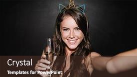  Presentation with black woman - Audience pleasing presentation theme consisting of selfie photo isolated over black backdrop and a tawny brown colored foreground