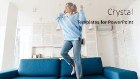  Presentation with wireless - Amazing PPT theme having image-of-cute-smiling-woman backdrop and a light gray colored foreground