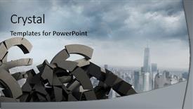  Presentation with swim against the current - Slide deck with image of damaged currency symbols background and a light blue colored foreground