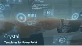  Presentation with diverse business people - Slide set having image-of-data-processing-over background and a ocean colored foreground