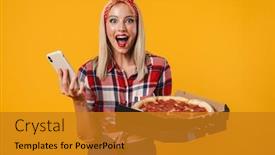  Presentation with pizza - Amazing presentation having image-of-delighted-charming-pinup backdrop and a gold colored foreground