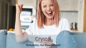  Presentation with mobile home - Presentation theme with image-of-delighted-woman-making background and a light blue colored foreground