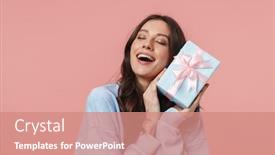  Presentation with pink birthday - Beautiful presentation design featuring image-of-delighted-young-woman backdrop and a coral colored foreground