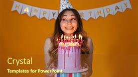  Presentation with party candles - Presentation enhanced with image-of-delighted-young-woman background and a tawny brown colored foreground