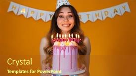  Presentation with party candles - Presentation theme with image-of-delighted-young-woman background and a tawny brown colored foreground