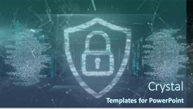  Presentation with global safety - PPT theme featuring image-of-digital-shield background and a ocean colored foreground