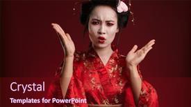  Presentation with kimono - Slide set enhanced with image-of-displeased-asian-geisha background and a wine colored foreground