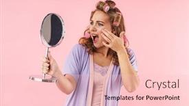  Presentation with mirror - Amazing PPT layouts having image-of-displeased-young-woman backdrop and a lemonade colored foreground