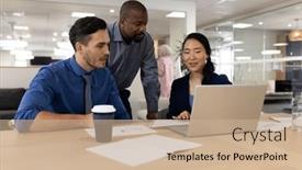  Presentation with corporation - Presentation theme having image-of-diverse-female background and a coral colored foreground