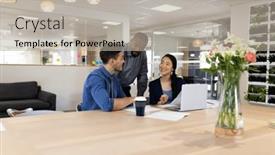  Presentation with corporation - Slide deck having image-of-diverse-female background and a mint green colored foreground