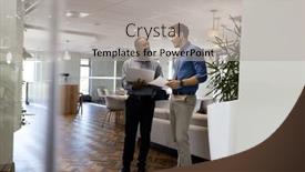  Presentation with corporation - Presentation having image-of-diverse-male-colleagues background and a light gray colored foreground