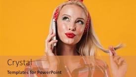  Presentation with phone - Amazing presentation theme having image-of-dreaming-blonde-pinup backdrop and a gold colored foreground
