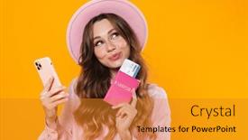  Presentation with ticket - Cool new slide set with image-of-dreaming-woman backdrop and a gold colored foreground