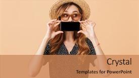  Presentation with elegant - PPT theme enhanced with image of elegant european woman background and a coral colored foreground