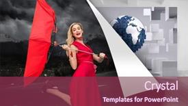  Presentation with happy image - Colorful PPT theme enhanced with image of elegant happy blonde backdrop and a violet colored foreground