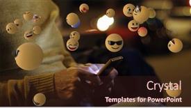  Presentation with social media network - Slides featuring image-of-emoticons-over-hands background and a wine colored foreground