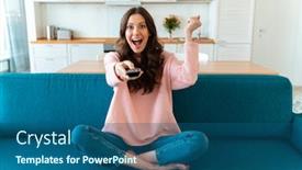  Presentation with optimistic - PPT layouts with image-of-emotional-smiling-optimistic background and a ocean colored foreground