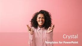  Presentation with hopeful - PPT theme consisting of image of emotional young african woman posing isolated over pink wall background dressed in pajama make hopeful gesture background and a coral colored foreground