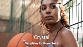  Presentation with playground - Presentation theme consisting of image of energetic african american woman in sportswear playing basketball at playground outdoors background and a red colored foreground