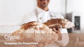  Presentation with microwave imaging image of modern - Colorful presentation design enhanced with image of european male baker backdrop and a coral colored foreground