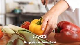  Presentation with chef - Beautiful slide deck featuring image of european woman chef backdrop and a tawny brown colored foreground