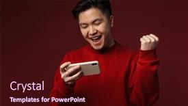  Presentation with winner - PPT theme consisting of image-of-excited-asian-man background and a wine colored foreground