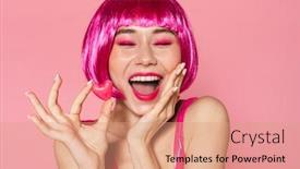  Presentation with candy - Beautiful slide deck featuring image-of-excited-beautiful-woman backdrop and a coral colored foreground