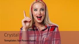  Presentation with finger - Amazing presentation theme having image-of-excited-blonde-pinup backdrop and a violet colored foreground