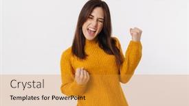  Presentation with win - Audience pleasing PPT layouts consisting of image-of-excited-brunette-adult backdrop and a gold colored foreground