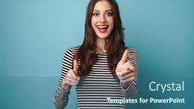  Presentation with fingers - Presentation having image-of-excited-caucasian-woman background and a ocean colored foreground