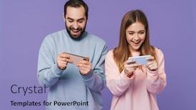  Presentation with mobile games - PPT theme featuring image-of-excited-emotional-loving background and a coral colored foreground