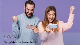  Presentation with happy image - Theme enhanced with image-of-excited-happy-positive background and a light blue colored foreground