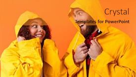  Presentation with yellow orange - Cool new PPT theme with image-of-excited-optimistic-young backdrop and a gold colored foreground