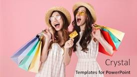  Presentation with skin care for men and women - Presentation design enhanced with image-of-excited-women background and a lemonade colored foreground