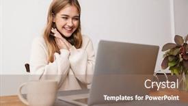  Presentation with tea - Slide deck enhanced with image-of-excited-young-woman background and a coral colored foreground