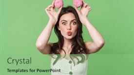  Presentation with kiss - Slide set having image-of-excited-young-woman background and a seafoam green colored foreground