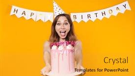 Presentation with birthday party - Amazing presentation having image-of-excited-young-woman backdrop and a gold colored foreground