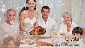  Presentation with 3d family - Theme consisting of image of family eating turkey background and a coral colored foreground