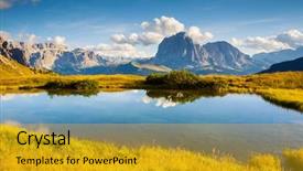  Presentation with landscape gardening - PPT theme with image of famous sassolungo peak background and a gold colored foreground