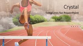  Presentation with digital image - PPT theme enhanced with image of female athlete jump background and a soft green colored foreground