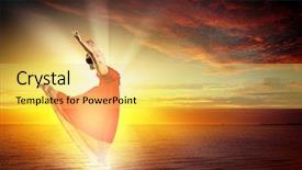  Presentation with soaring - Slide set featuring image of female ballet dancer against sunset background soaring above water waves background and a yellow colored foreground