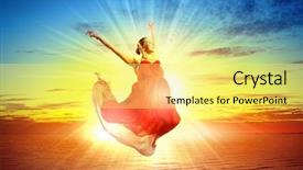  Presentation with soaring - PPT layouts consisting of image of female ballet dancer against sunset background soaring above water waves background and a yellow colored foreground