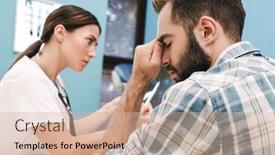  Presentation with female hospital patient - Cool new PPT layouts with image of female doctor in medical uniform and caucasian patient man looking at x-ray scan computed tomography results in hospital backdrop and a soft green colored foreground