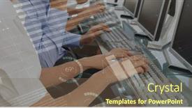  Presentation with diverse business people - Presentation with image-of-financial-data-processing background and a violet colored foreground