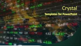  Presentation with technology economy - PPT theme featuring image-of-financial-data background and a tawny brown colored foreground