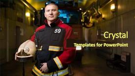  Presentation with holding hands - Amazing PPT layouts having image of fireman holding helmet backdrop and a wine colored foreground