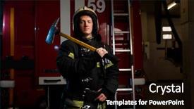  Presentation with fire truck - Slide set consisting of image of fireman in protective background and a wine colored foreground