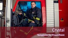  Presentation with fire truck - PPT layouts consisting of image of fireman man sitting background and a tawny brown colored foreground